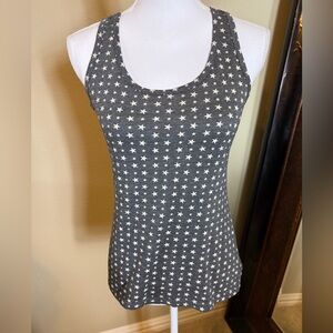 Vintage Judy Knapp Gray Star Patterned Women's Tank Top size small cropped ties